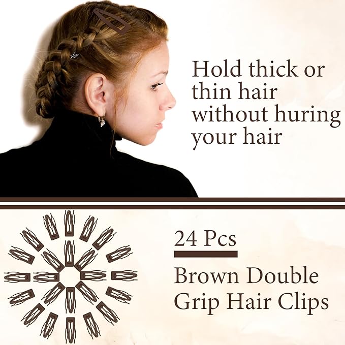 Chinco 24 Pcs Double Grip Hair Clips Metal Snap Clips Women Barrettes for Hair Making, Salon Supplies(Brown,2.8 Inch)