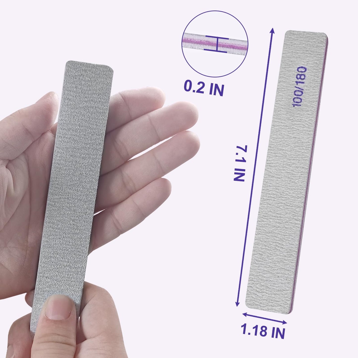 Nail Files (50 Pack), 100/180 Grit Emery Boards Nail File for Natural Nails and Acrylic Nails, Double Sided Emory Boards limas para unas acrilicas Profesional Fingernail Filer Reusable Manicure Gray