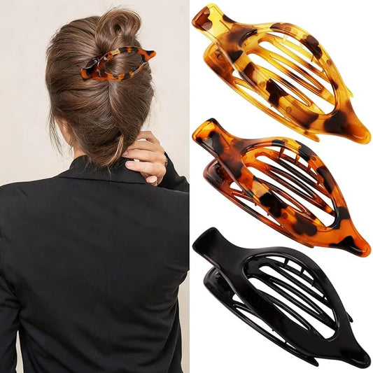 Flat Hair Clips Duckbill Large Claw Clips for Thick Medium Thin Hair 3Pcs Non Slip French Barrettes Alligator Accessories for Women Girls Leopard Black