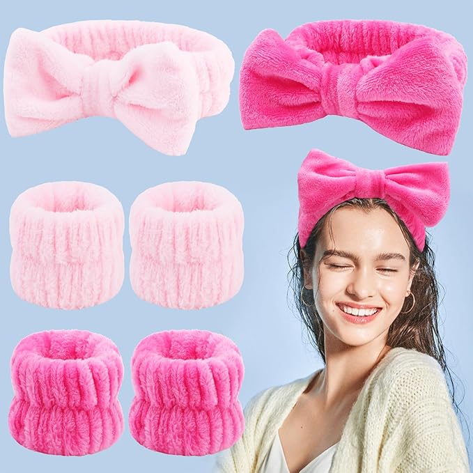 VELSCRUN Spa Headband, Makeup Face Wash Skincare Headbands, Bow Hair Band Party Favors for Washing Face, Stocking Stuffers For Women Teen Girls Christmas Gifts Hair Accessories Hot Pink