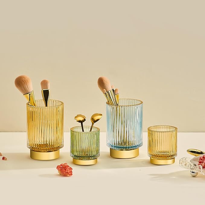 Makeup Brush Holder Organizer,Toothbrush Holders,Desk Pen Pencil Holder,Multifunctional Vintage Glass Brush Cup（S+L/Milky White/A3-5-US）