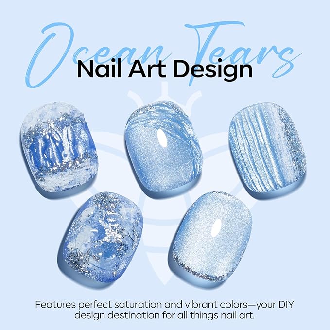 modelones Cat Eye Gel Nail Polish Set, 6 Colors Light Baby Blue Green 9D Cat Eye Glitter Gel Polish with Magnetic Stick Soak Off LED Manicure DIY Salon Gift Starter Kit