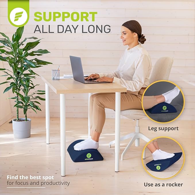 ErgoFoam Ergonomic Foot Rest Under Desk - Premium Velvet Soft Foam for Comfortable Rest; Navy Blue