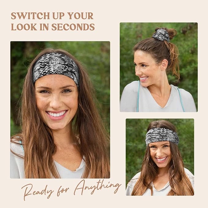 Awumbuk Wide Headbands for Women Knotted No Slip Head Bands Soft Turban Headband Hair Accessories Boho African Solid Color Head Wraps for Women Yoga Workout Pack of 6