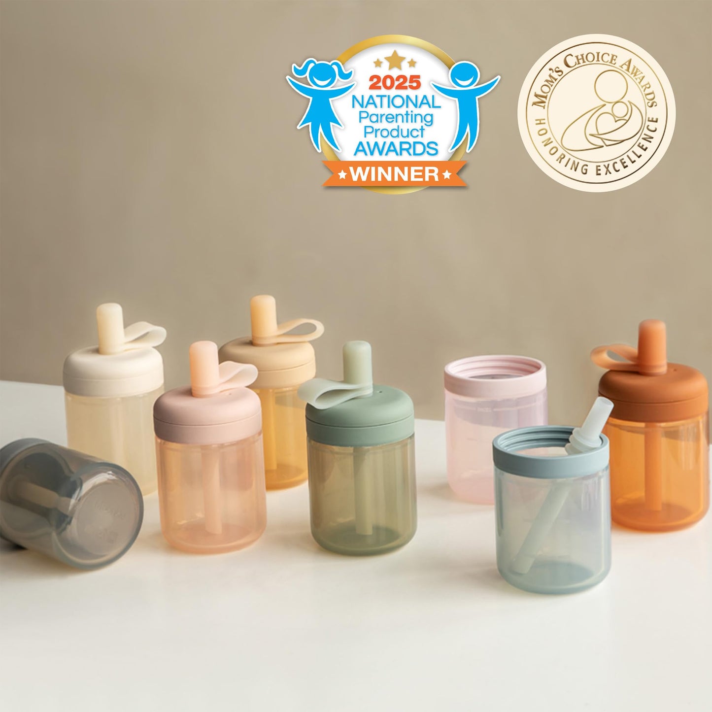 Moonkie Baby Straw cup | Silicone Toddler Sippy Cup Training Cup with Straw Lid | BPA-Free Drop-Proof Cup | Baby Led Weaning | 6 Months+, 5 oz, 2pack