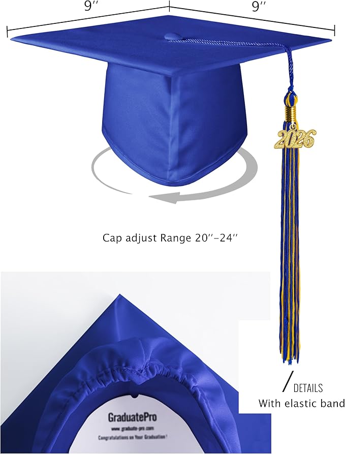 GraduatePro Matte Graduation Cap with 2026 Tassel for Adults High School and Bachelor Master 12 Colors
