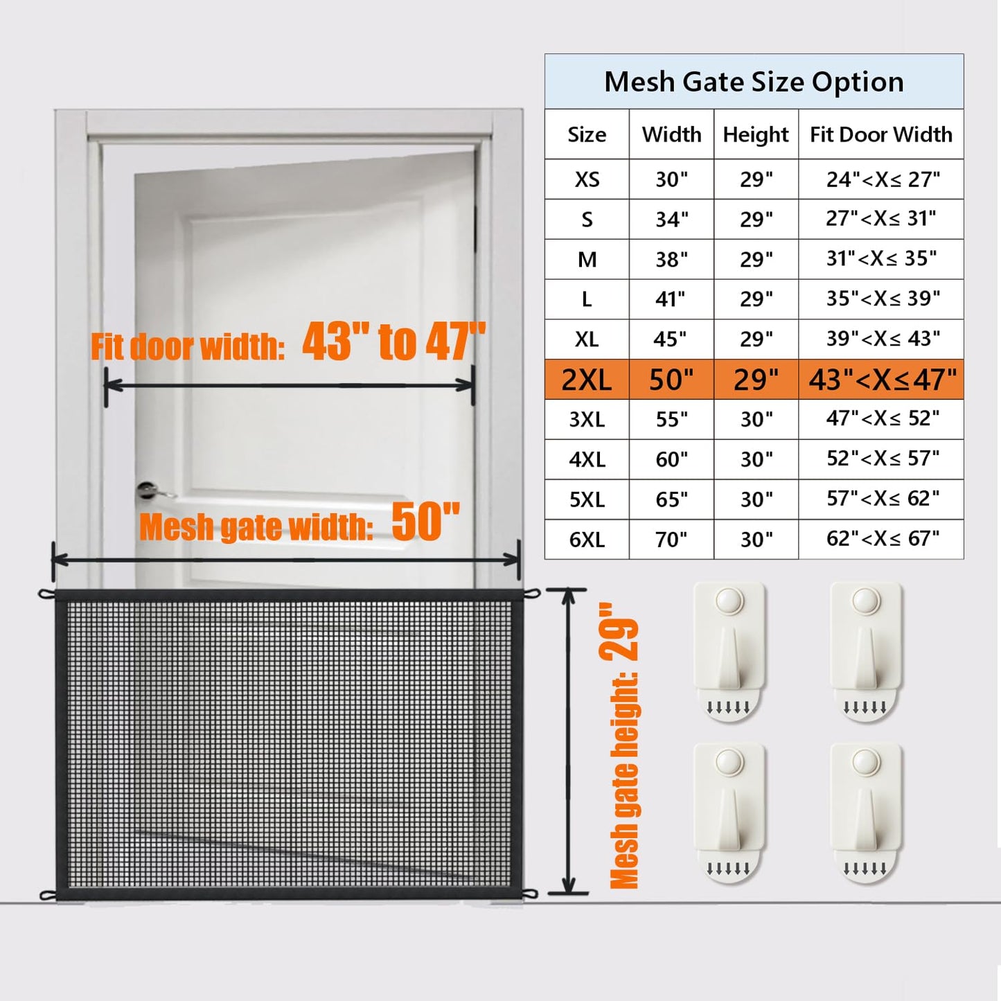 Dog Gate for Stairs Pet Gates for The House: Dogs Screen Mesh Gate for Doorways Stairways Indoor 29 inch Tall, 50 inch Wide Fits 44-47 inch Openings