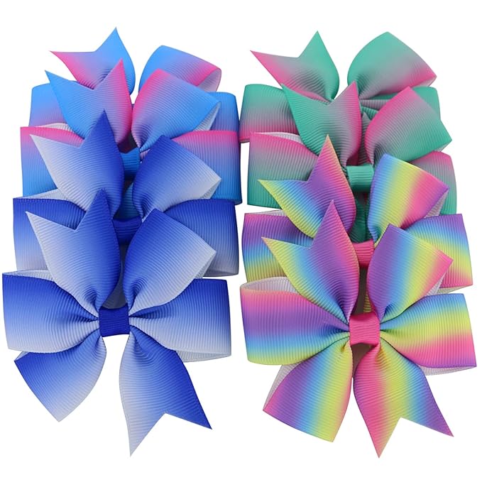 20 Pair 3in Pinwheel Rainbow Bows Grosgrain Ribbon Hair Clips For Baby Girls Teens Kids Toddler Gifts Accessories