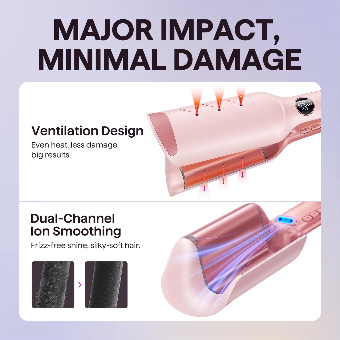 Wavytalk Power Wave Hair Crimper, Curling Iron Hair Crimper Waver, Ventilation Design for Less Damage, Ionic Reduces Frizz, Effortless-Waver, Dual Voltage Crimping Iron, Pink