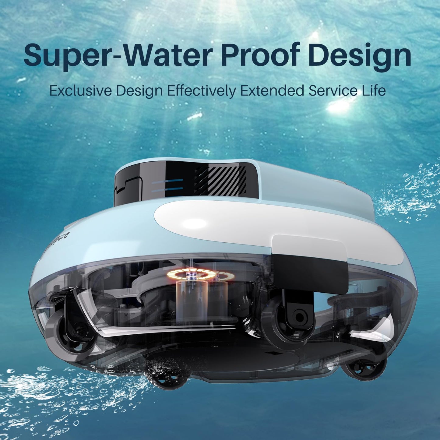 POOLPURE Cordless Robotic Pool Cleaner - Dual 30W Motors, 100Min Runtime, for Above & In-Ground Pools Up to 1000 Sq.Ft, Auto-Parking, Advanced Waterproof Technology (Blue)