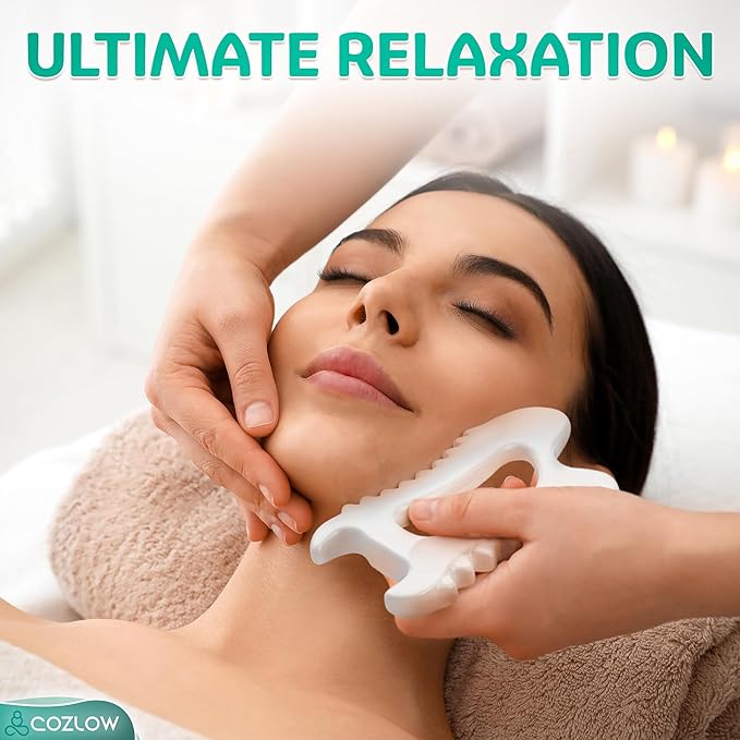 COZLOW Ceramic Gua Sha Massage Tool for Face & Body - Premium Muscle Scraping Tool for Lymphatic Drainage & Fascia Massage - Trigger Point Massager for Body Sculpting & Contouring - Style A