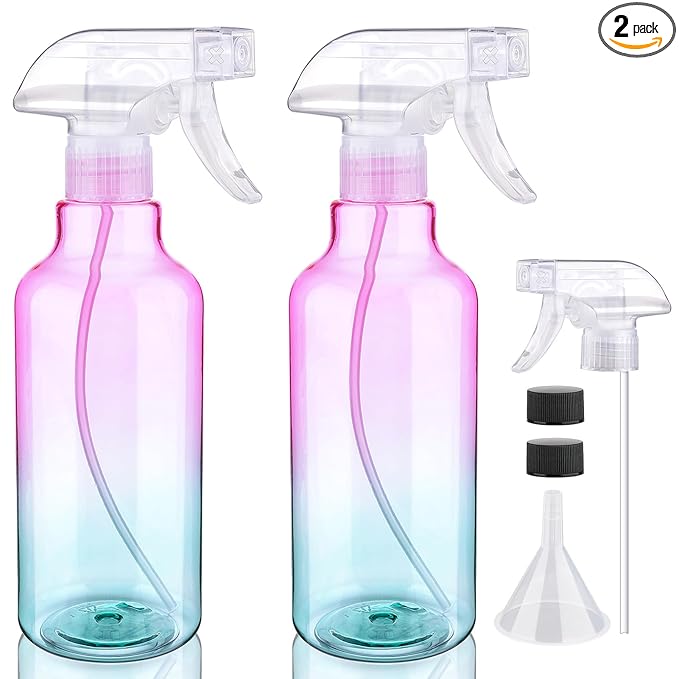 Plastic Spray Bottle 16.9oz Empty Spray Bottles Refillable Container Trigger Sprayer for Cleaning Solutions, Water, Plants, Pet, Essential Oils, Hair, 2 Pack (gradient)