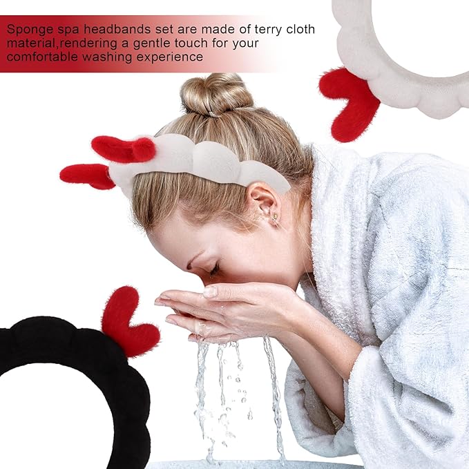 AMCAMI 2Pcs Christmas Skincare Headband for Washing Face,Makeup,Spa,Puffy Cloth Headbands for Women，Christmas Hair Accessories Gifts