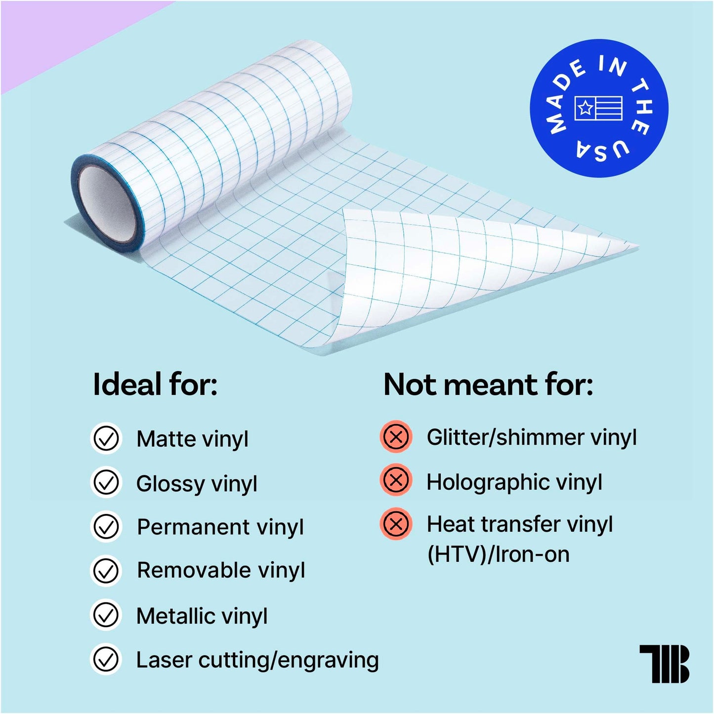 TapeManBlue Clear Transfer Tape for Vinyl, 12" x 100' Roll with Grid, Premium Vinyl Transfer Tape for Crafts, Decals, and Letters