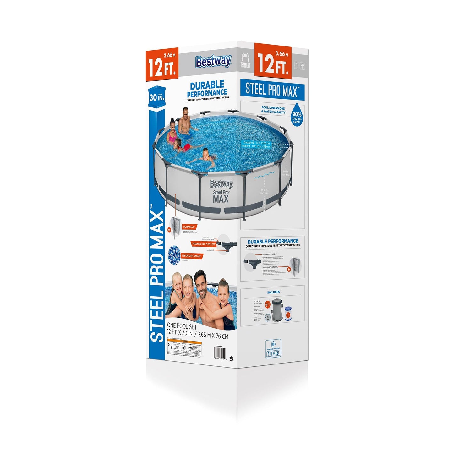 Bestway Steel Pro MAX Above Ground Swimming Pool (12' x 30") | Round Outdoor Backyard Family Pool with Tritech® Puncture-Resistant Liner | Easy Setup | Includes Filter Pump for Clean, Clear Water
