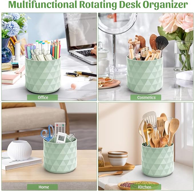 minimaliving Desk Organizer,Sparkling Diamond-like Pen Holder for Desk 360ÃÂ°Rotating Office Accessories,Pencil Cup with 5 Compartments Storage Box Caddy for Office,School,Home,Art Supply(Green)