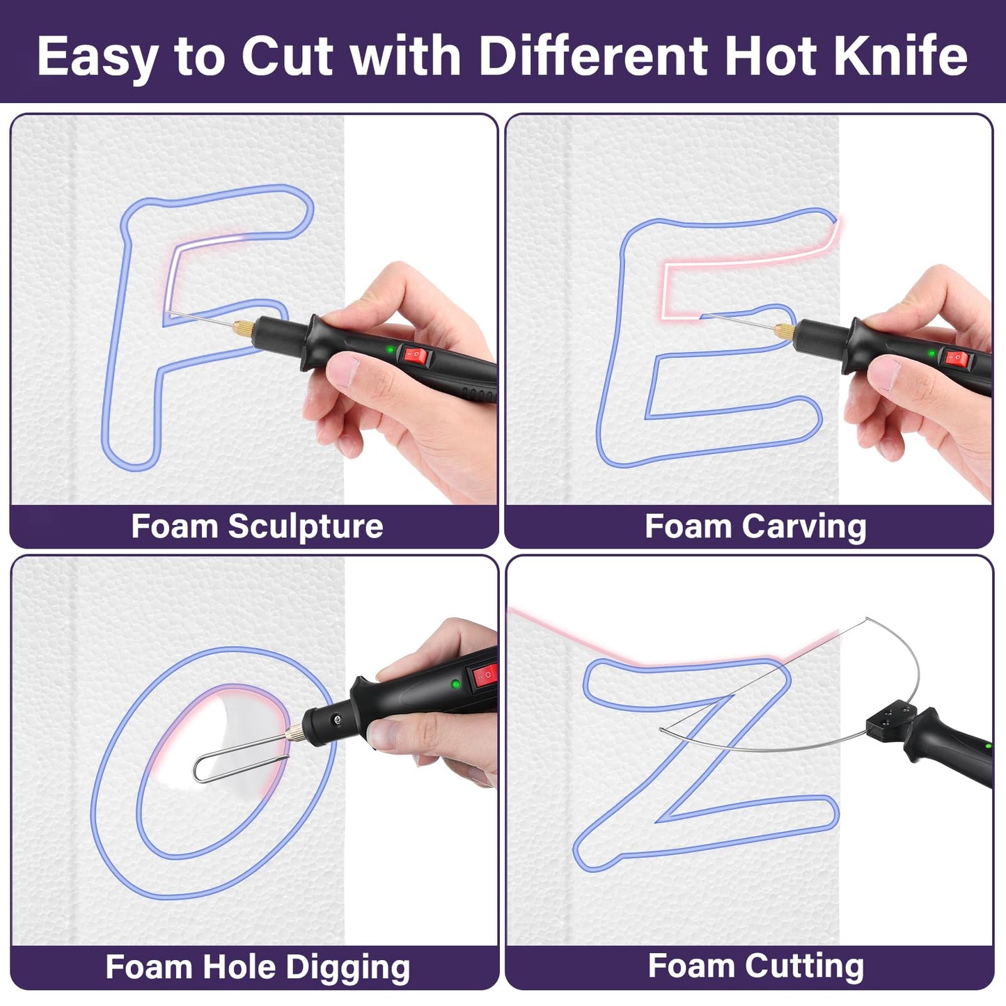 GOCHANGE 4 in 1 Foam Cutter Set, 18W Electric Styrofoam Cutting Tools Kit, 100-240V Hot Wire Cutter Tool With Power Adapter For DIY Craft, Small Cutting Project, Foam Carving & Digging