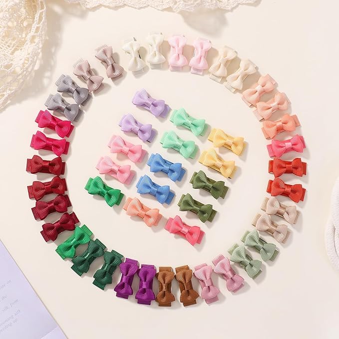 yoyokid 100PCS Baby Girls Snap Hair Clips, 1.2" Grosgrain Ribbon Tiny Hair Bows Clips for Baby Girls Toddlers Infant Fine Thin Hair (50 Colors in Pairs)
