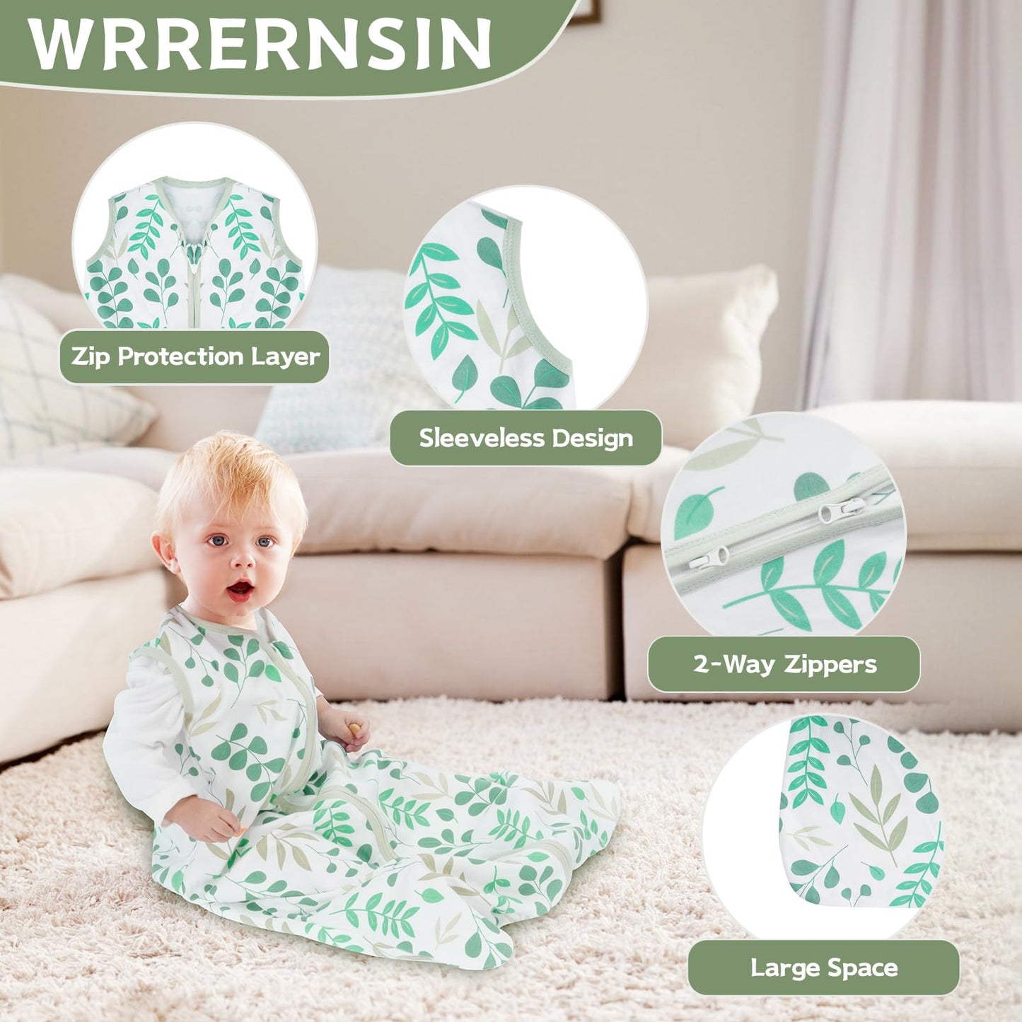 Wrrernsin Baby Sleep Sack 6-12 Months,100% Cotton TOG 0.5 Wearable Blanket for Boys and Girls, 3 Pack 2-Way Zipper Lightweight Sleeping Bags for Toddler Newborn Infant