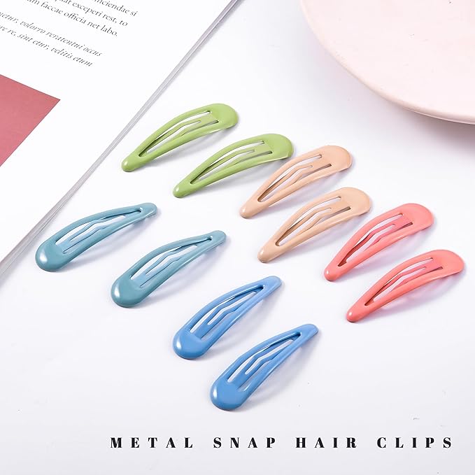 20 PCS Metal Snap Hair Clips Water Drop No Slip Barrettes for Women Bright Small Hair Clips For Thick And Thin Fine Hair,Green Blue Gray Pink Beige,1.97 x 0.5 In.