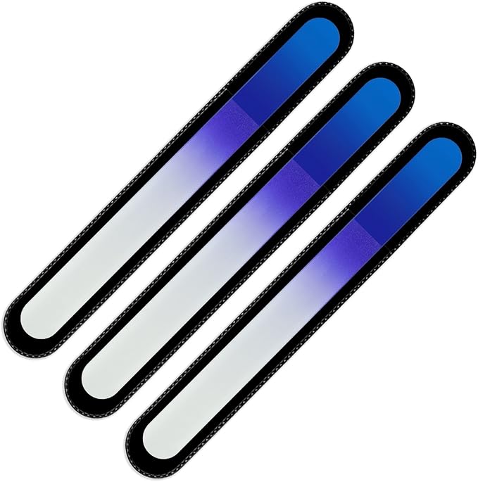Mont Bleu Rainbow Crystal Nail File in Black Pouch - Large/Professional Size - Czech Tempered Glass - Handmade in Bohemia (Czech Republic)