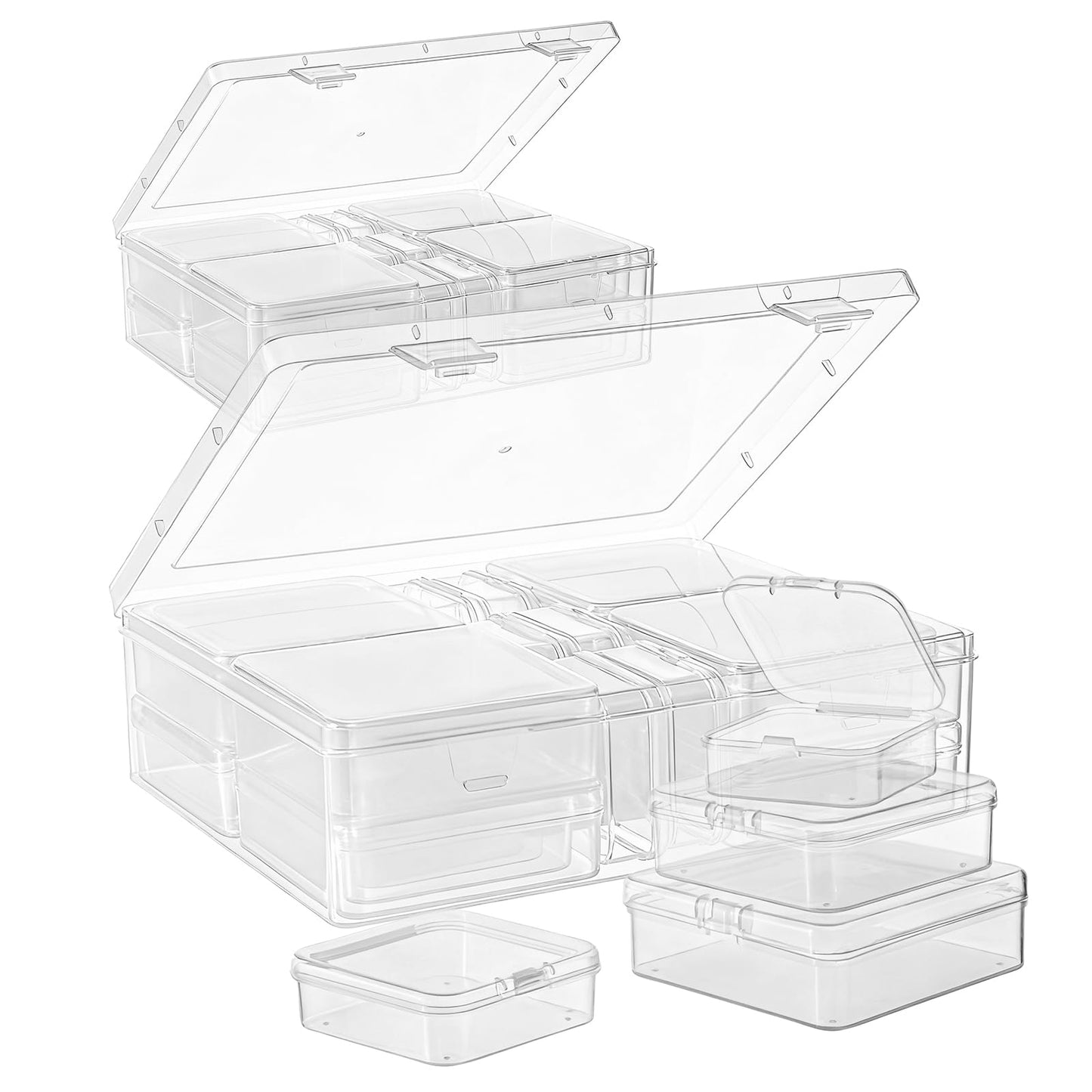 Goodma Small Bead Organizers, 78 Pieces Mixed Sizes Plastic Storage Cases Mini Clear Containers Transparent Rectangle Craft Supply Boxes with Hinged Lid
