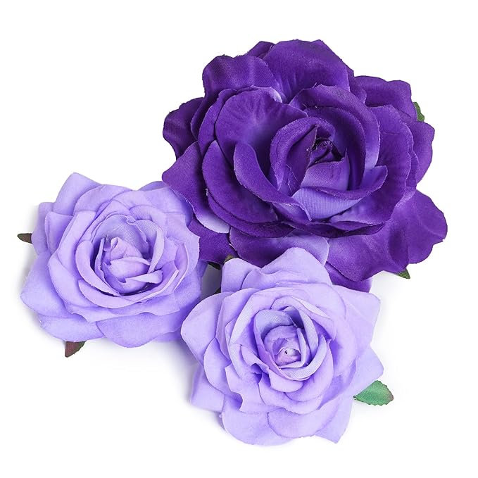 Rose Hair Clip Flower Hairpin Brooch Floral Clips, 4 Pcs Fabric Rose Flowers Hair Clips Mexican Hair Flowers Pin up Headpieces for Woman Girl Wedding Party Mother's Day (2 Sizes) (Purple)