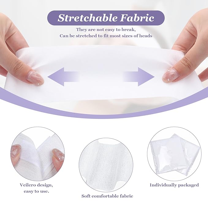 300 Count Disposable Spa Facial Headbands with Convenient Closure,White Stretch Facial Headwraps Soft for Facials Skincare Spa