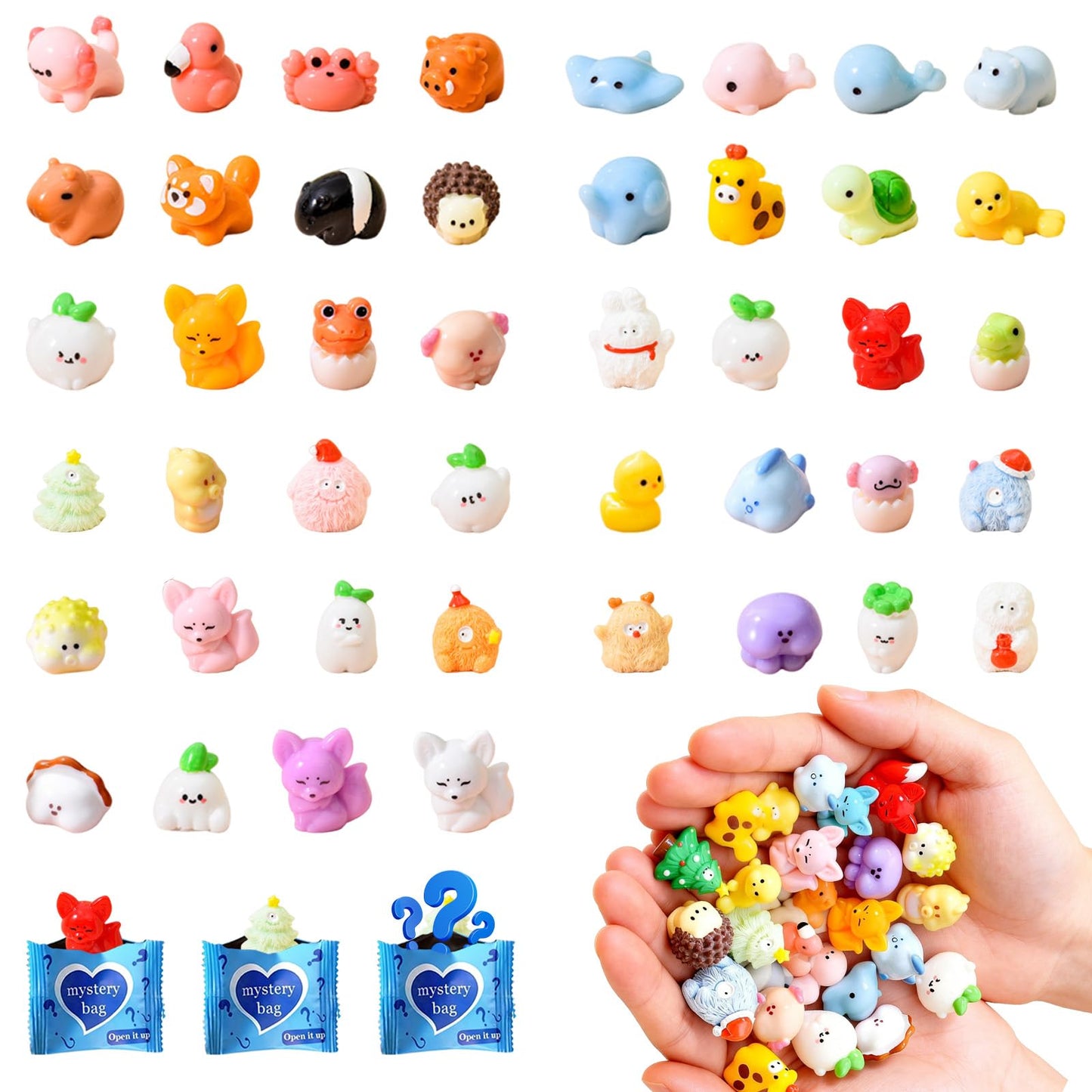 Mini Glow In The Dark Animal Resin Models, Resin Animals Mystery Bags, Individually Wrapped Blind Bags Tiny Animal Figurines, Collectible Mini Animals For Fairy Garden, DIY Crafts (100, B-Animal)