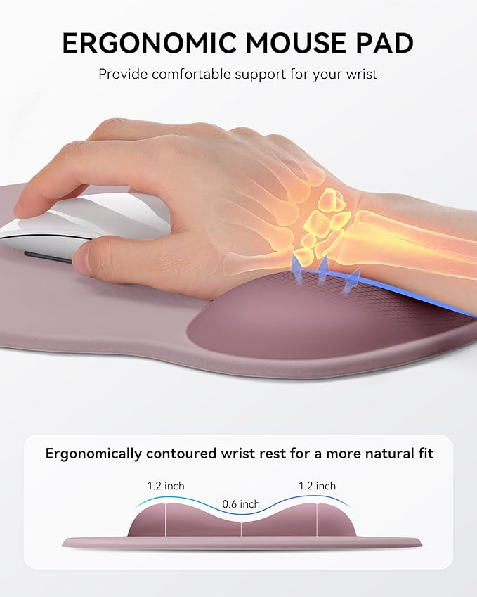 Laborio Mouse Pad with Wrist Rest, Ergonomic Mouse Pads for Desk, Office Non-Slip Mousepad with Gel Wrist Support(Rose Pink, 10.6''L x 9''W)