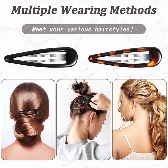 Waydress 12 Pcs Hair Clip Barrettes for Women Oval Snap Tortoise Metal Snap Clips Thin Hair Grips Ellipse Clips Non Slip Barrettes Accessories, 2.8 In(Classic Style)