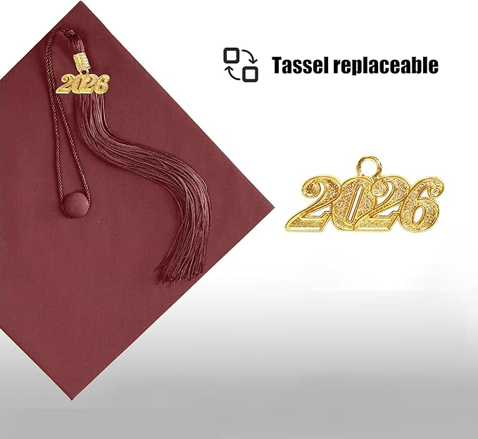 Graduation Cap with 2026 Tassel Year Charm Black Graduation Cap for High School & Bachelor