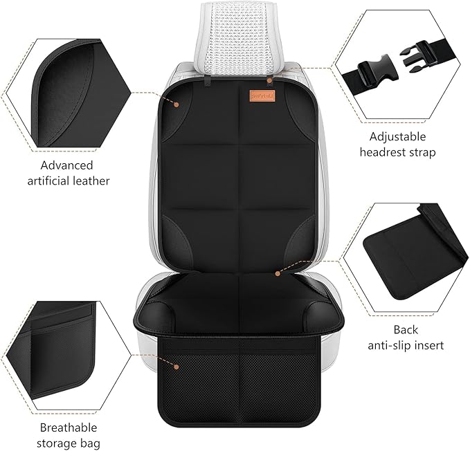 SMART ELF Car Seat Protector, 2Pack Seat Protector Protect Child Seats with Thickest Padding and Non-Slip Backing Mesh Pockets for Baby and Pet,Sedan SUV Truck (Black)