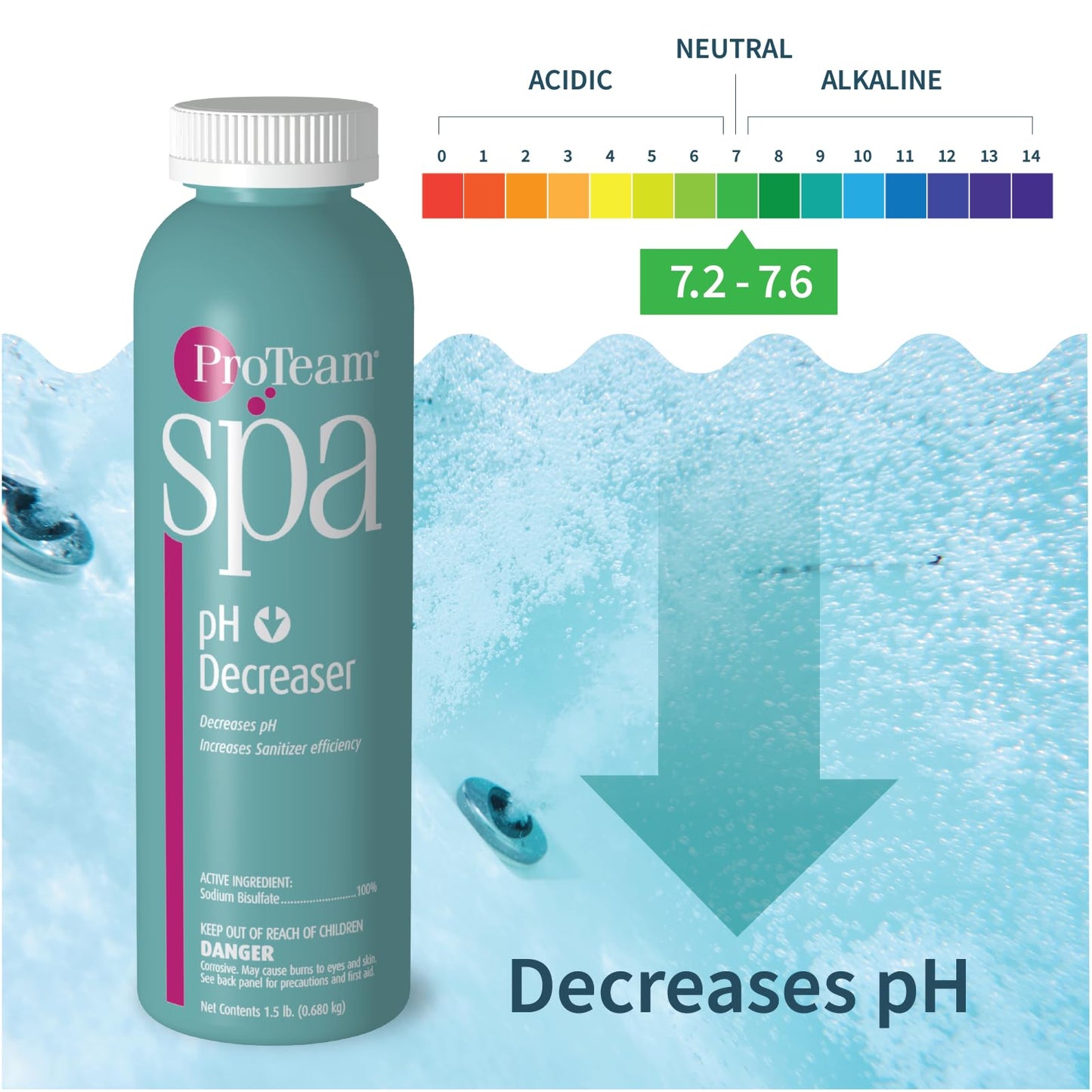 ProTeam Spa pH Decreaser for Hot Tub - pH Down Hot Tub pH Decreaser Bundle with SplashWiz Spa & Hot Tub Chemicals Care Guide e-Book Made in USA (1.5 lb)