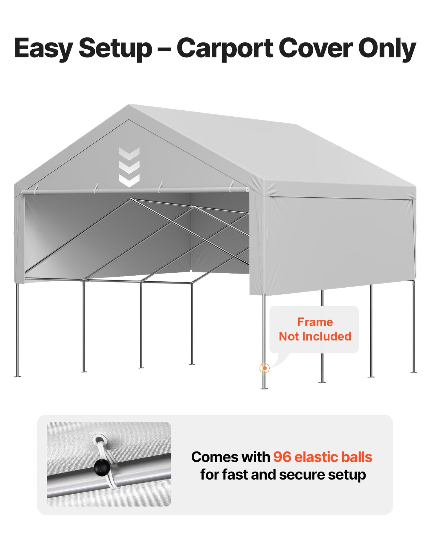 VEVOR Carport Replacement Canopy Cover, 20 x 20 ft Potable Garage Tent Top Tarp with Sidewalls, UV-Resistant & Waterproof, Heavy Duty Car Shelter Tarp with Ball Buggees, Grey, Frame Not Included