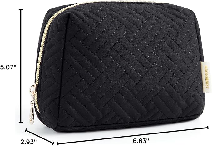 BAGSMART Small Makeup Bag, Travel Cosmetic Bag Make Up Pouch Small Travel Zipper Pouch,Water-resistant Toiletry Bag,Makeup Organizer Bag for Women, Black