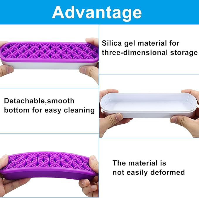 Purple Silica gel Makeup Brush Holder Box Multi-Purpose Silica gel Make Up Brush Storage Stand Rectangle Multipurpose Painting Pen Holder for Brush,Art Craft and Painting Brush