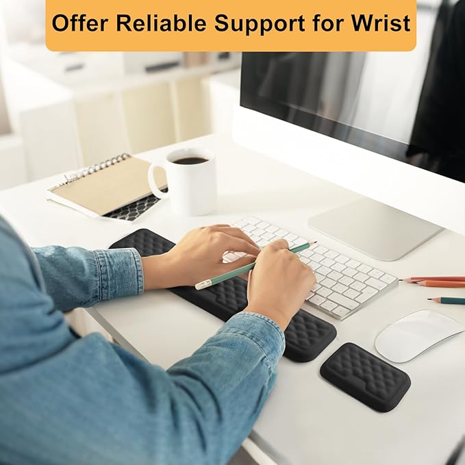 Keyboard Wrist Rest Mouse Wrist Support, Memory Foam Wrist Rest Pad for Computer Laptop, Ergonomic Wrist Cushion Support for Typing Pain Relief, Gaming Home Office, Black
