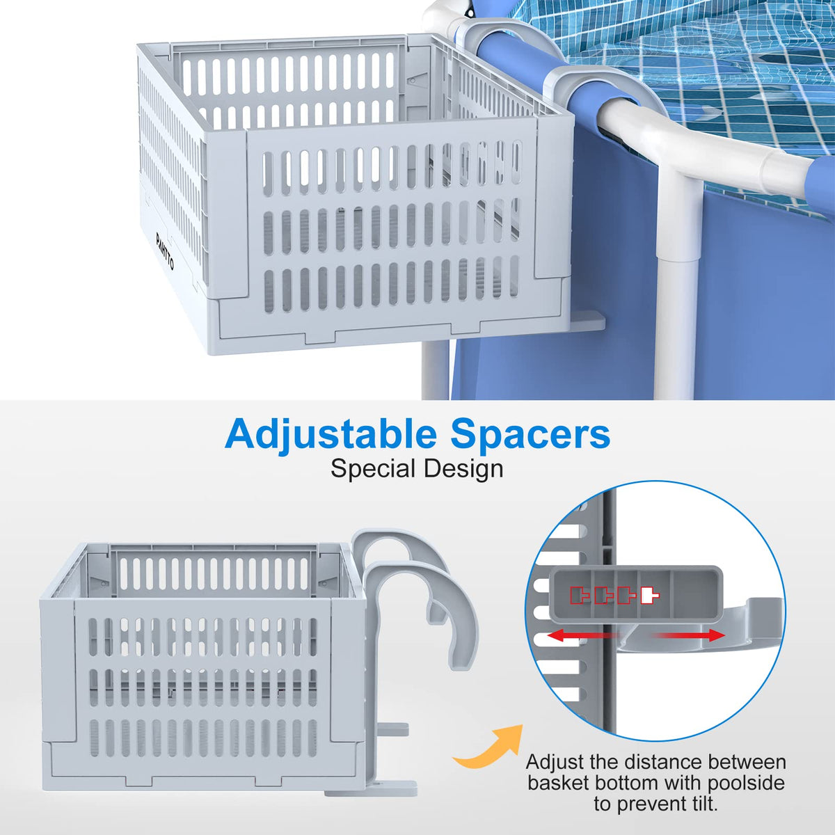 PAHTTO Poolside Storage Basket, Foldable Above Ground Pool Storage Basket for Pool Toys, Towels, Beverages, Poolside Organizer, Pool Accessories for Above Ground Swimming Pool (1 Pack- Gray)