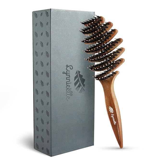 Boar Bristle Hair Brush for Fine Hair - Ultimate Smoothing Vented Detangler Wet Brush for Women, Gentle Scalp Massage, A Great Gift