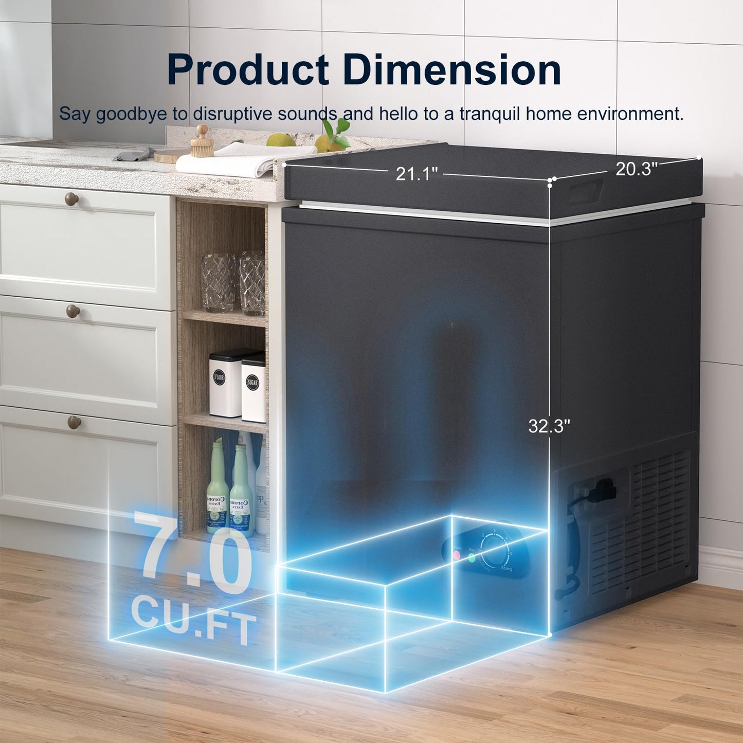 TABU 7.0 Cubic Feet Chest Freezer, Compact Top Opening Deep Freezer with 7 Level Adjustable Thermostat & Removable Basket, Low Noise, Freestanding (Black, 7.0 Cu.Ft.)