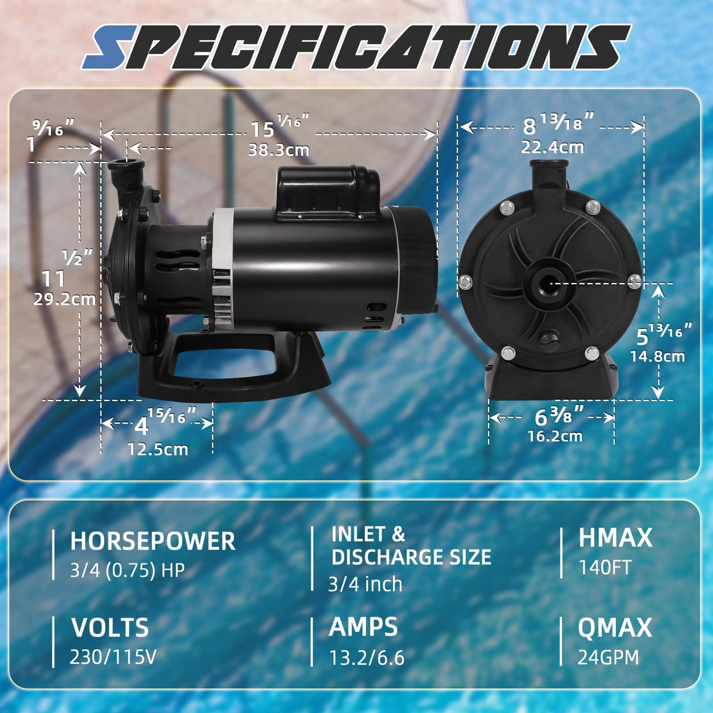 Ytrica PB4-60 Booster Pump, 3/4 HP Fit for Polaris 180 280 380 480 3900 Pressure Side Pool Cleaners, 230/115V 60HZ - Replace for PB460 Polaris Pool Booster Pump