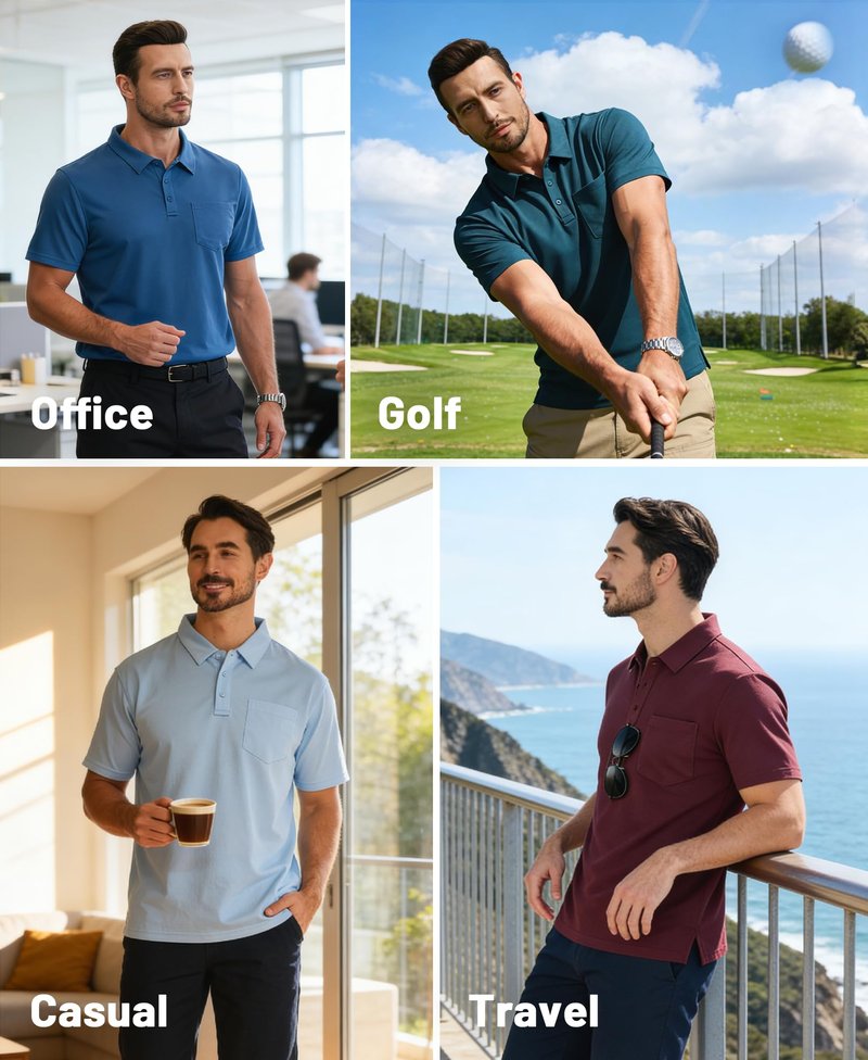 ZITY 3 Pack Polo Shirts for Men with Pocket Short Sleeve Moisture Wicking Outdoor Tactical Shirt Summer Casual L