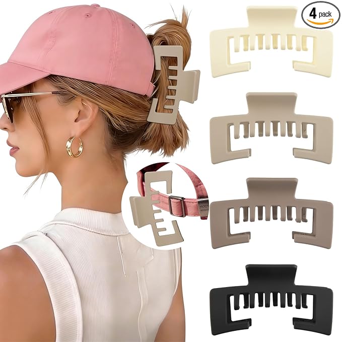Hat-Friendly Claw Clips for Baseball Caps - 4 Pcs Trucker Hat Hair Clips for Women, Claw Clips for Thick Hair Hat Hairstyles, Gifts Hair Accessories