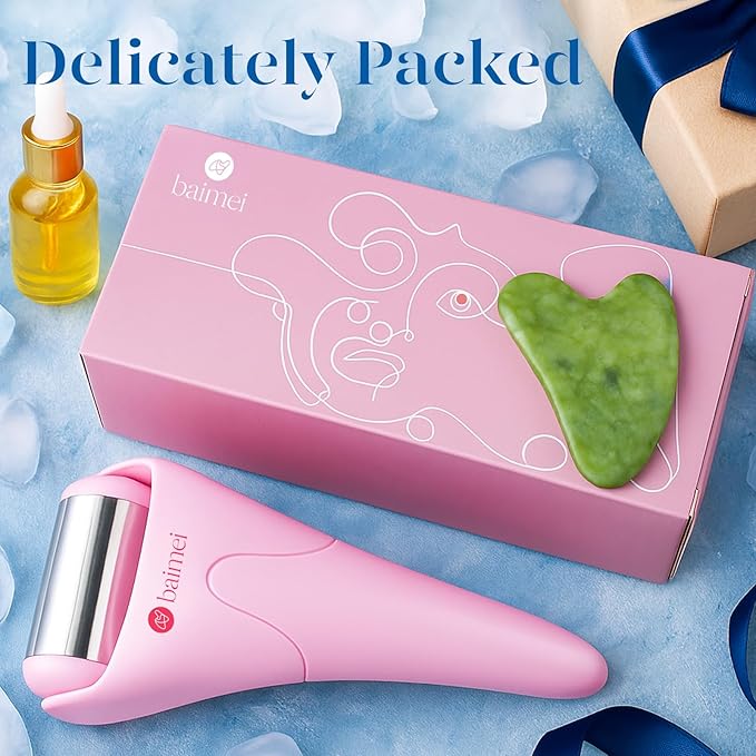 BAIMEI IcyMe Stainless Steel Ice Roller for Face & Gua Sha Facial Tools, Soothes Puffiness, Self - Care Gift for Women