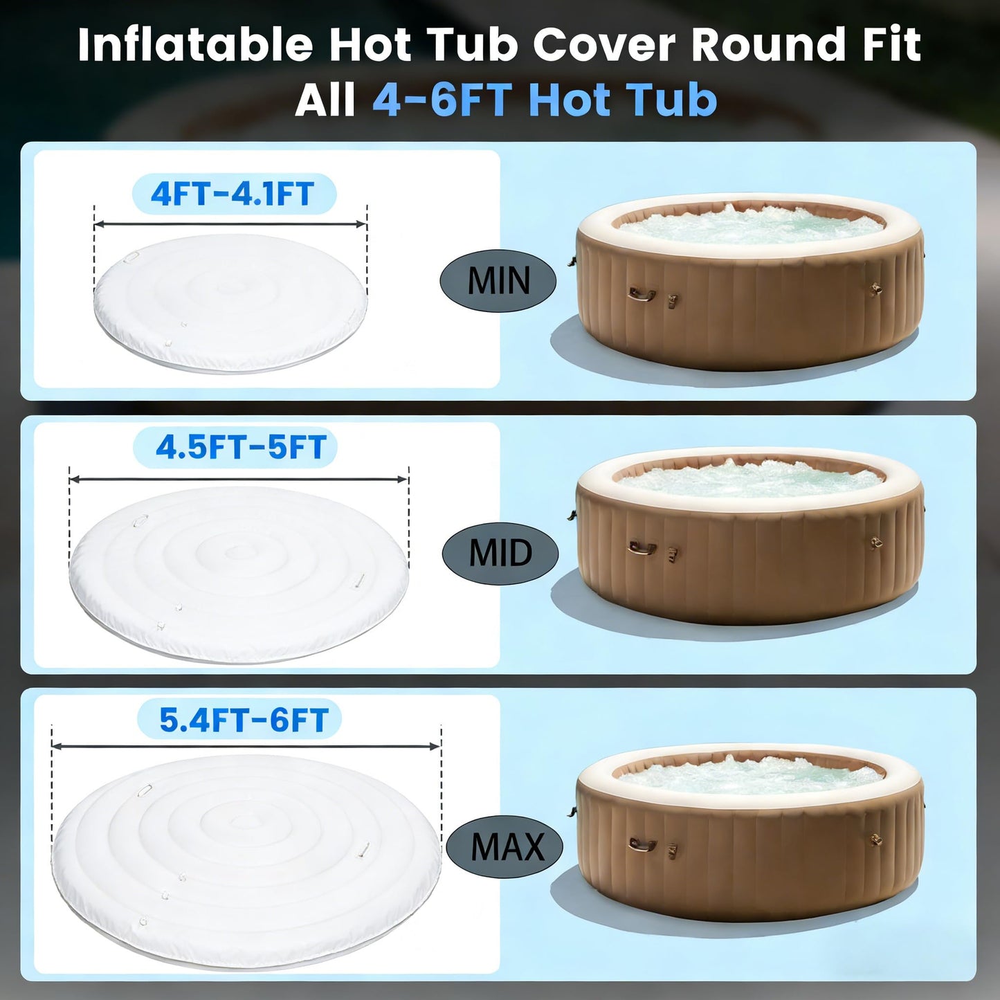 Inflatable Hot Tub Cover Round Replacement All Saluspa Intex Spa Covers Insert One Size Fits All Insulated Thermal Energy Saving Hot Tub Lid Replacement Used for Rain-Proof Snow-Proof （with Handle）