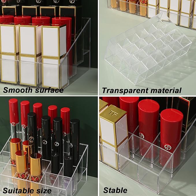 Lipstick Organizer 24 Slots Plastic Clear Comestic Display Holder for Lip gloss Chapstick Perfume Nail Polish Essential Oil