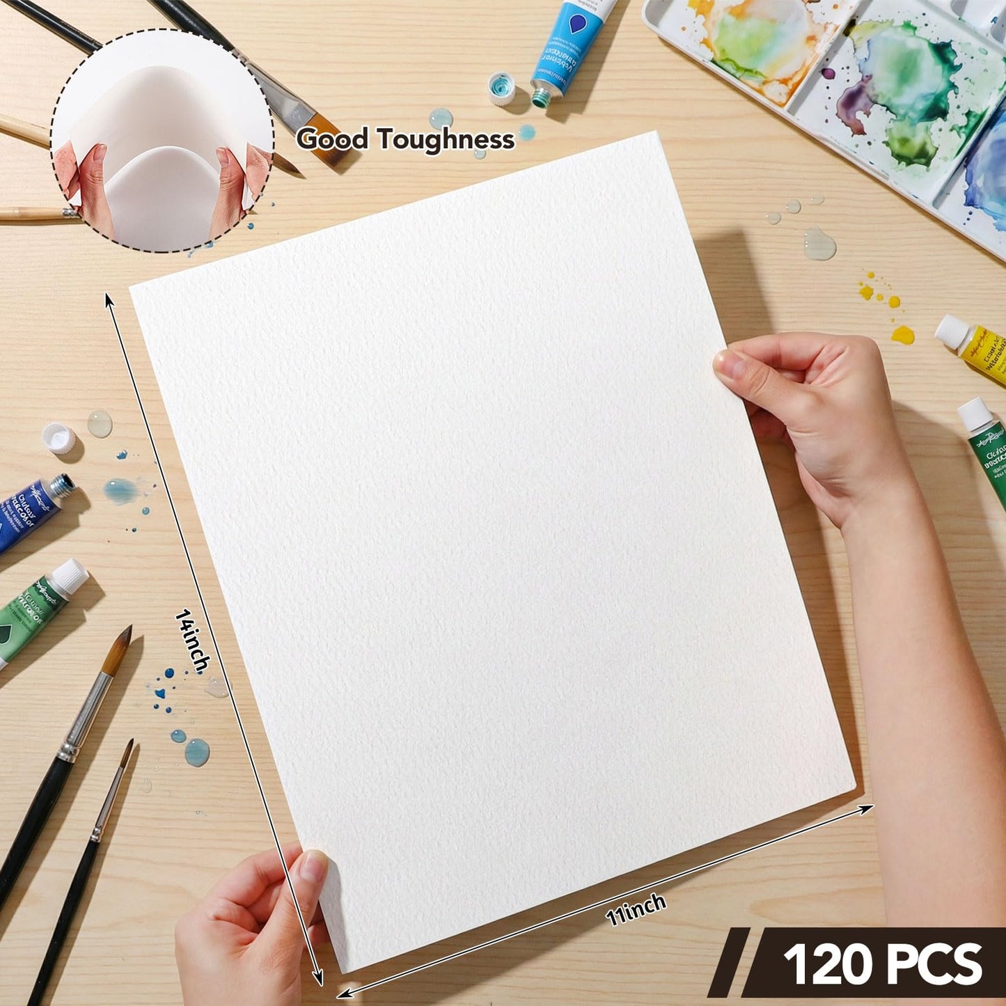 120 Sheets Large Watercolor Paper Bulk, 140 lb/300 GSM Cold Press Paper White Water Color Paper for Students Adults Artists Drawing Gift Cards(11 x 14 inch)
