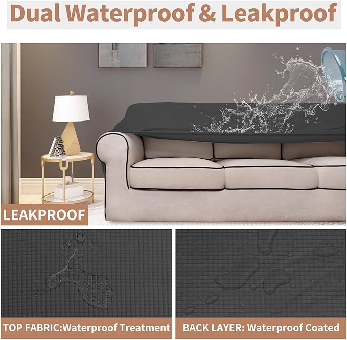 Easy-Going 100% Waterproof Chair Couch Cover, Dual Waterproof Sofa Cover, Stretch Jacquard Sofa Slipcover, Leakproof Furniture Protector for Kids, Pets, Dog and Cat (Chair, Dark Gray)