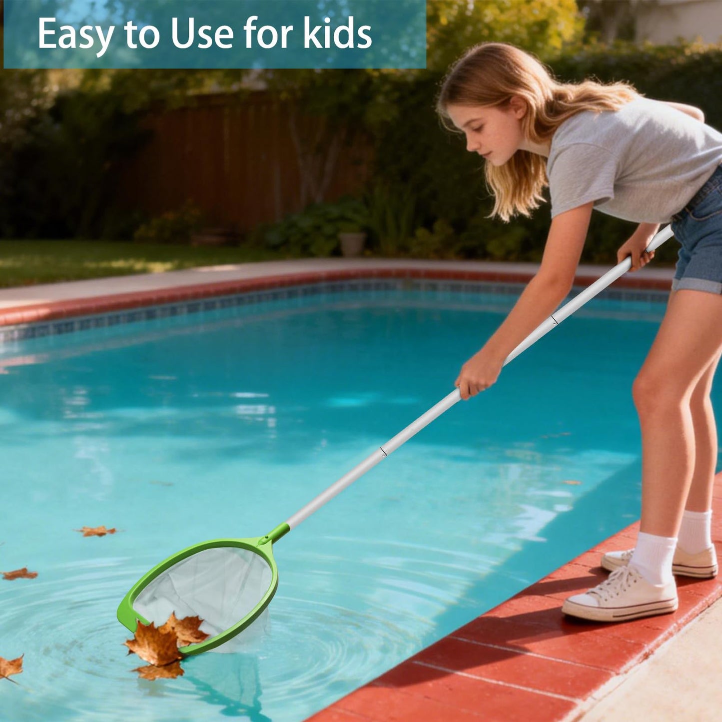 ROMIVO Pool Skimmer Net with 6-Section Reinforced Aluminum Pole, Deep Ultra Fine Mesh Leaf Skimmer Rake for Fast Debris Removal, 56.3" Adjustable Length for Cleaning Swimming Pools, Spas, Tubs & Ponds